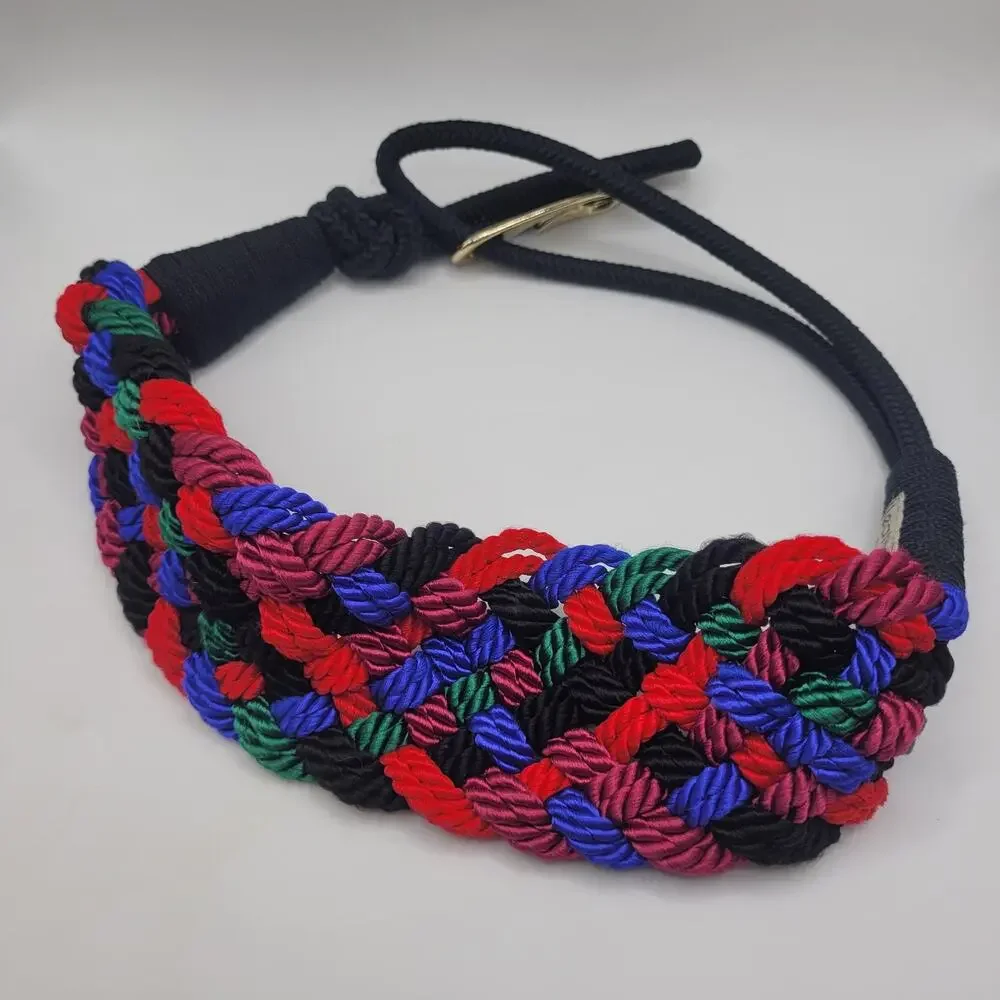 VTG Leather Shop Belt Small Multicolor Wide Rope Braided Hook Boho Statement